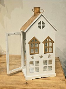 Casa Branca Luminaria Em Mdf Com Vidro 55,5Cm