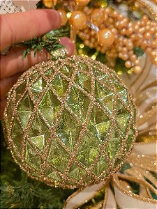 Bola De Vidro Verde Com Dourado 11,4Cm