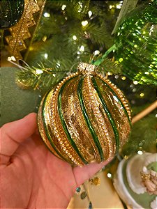 Bola De Vidro Dourado Com Verde 11,4Cm