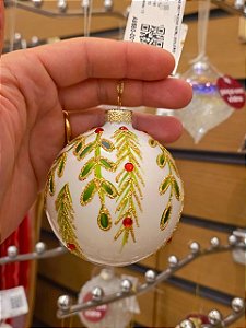 Bola De Vidro Branca Trabalhada 8Cm