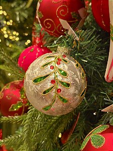 Bola De Vidro Branca Decorada 8Cm