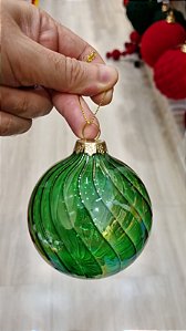 Bola De Vidro Verde Iridescente 8Cm