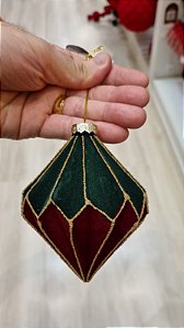 Ornamento De Vidro Veludo Verde E Vermelho 12Cm