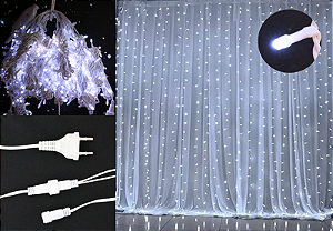 Pisca Cortina Branco Frio 600 Leds 5X2,5 Metros Com Strobo Warm 127V