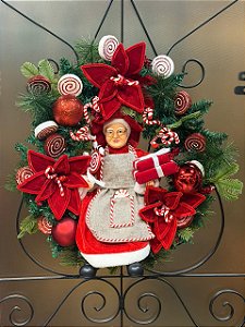 Guirlanda Decorada Com Mamãe Noel 65Cm