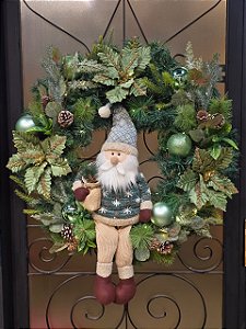 Guirlanda Decorada Com Papai Noel Verde 75Cm