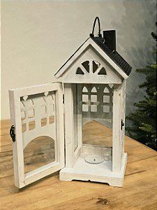 Casa Branca Luminaria Em Mdf Com Vidro 38Cm