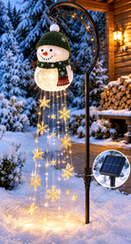 Boneco de Neve com Cascata de Luzes LED Solar