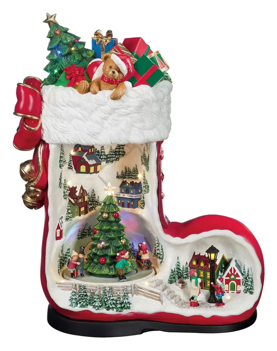 Bota de Natal Iluminada com Vilarejo e Pista de Patinação