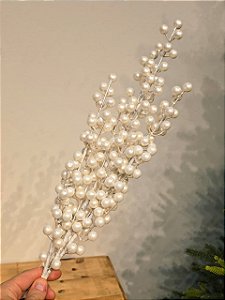 Galho Decorativo Berry Branco Perolado 90Cm