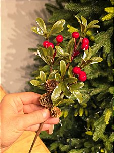 Galho Decorativo Berry E Pinha 34Cm