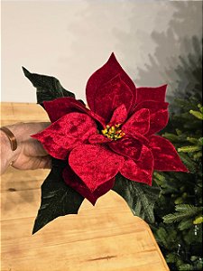 Flor Bico De Papagaio Veludo Com Folhas 25Cm