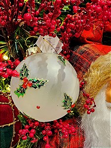 Bola Ornamento De Vidro Fosca Com Berry 8Cm