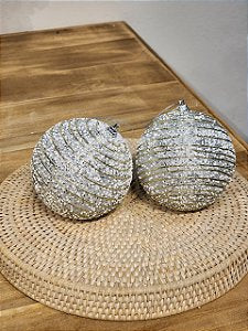 Bola Decorada Prata Com 2 Unidades 10Cm