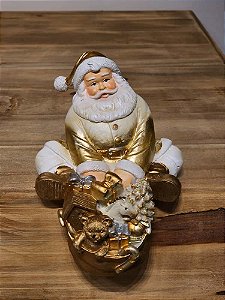Papai Noel Com Presentes Dourado E Branco 18Cm