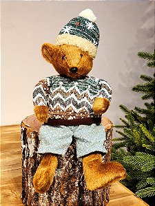 Urso Com Gorro E Sueter Linha Mint 40Cm