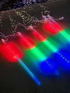 Pisca 8 Tubos De 50Cm Colorido Com Emenda Uso Interno E Externo Bivolt