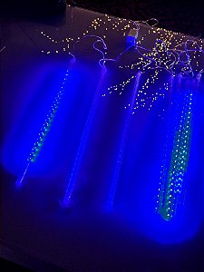 Pisca 8 Tubos De 50Cm Azul Com Emenda Uso Interno E Externo Bivolt