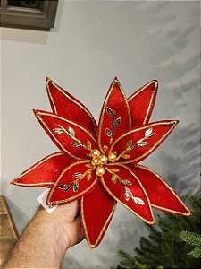 Flor Bico De Papagaio Vermelho Com Dourado 31Cm