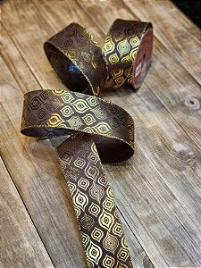 Fita Aramada Decorada Marrom Com Dourado