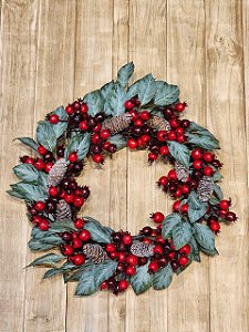 Guirlanda Decorada Com Berry, Pinha E Folhagens 50Cm