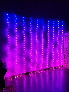 Pisca Cortina Rgb 300 Leds 3M X 3M Controle Pelo App Fio Verde Bivolt
