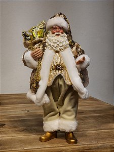 Papai Noel Com Presentes Dourado - Colecionável - 28Cm