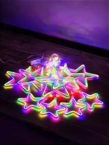 Pisca Cortina 9 Estrelas Neon 160 Leds Colorido Bivolt Com Funções Uso Interno