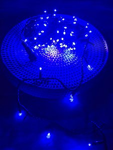 Pisca 100 Leds Azul Com Strobo Branco Frio 10 Metros 127V Com Emenda Uso Interno E Externo
