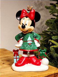 Minnie Em Pé Em Resina Com Presentes 34,5Cm