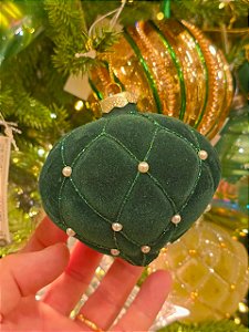 Ornamento De Vidro Verde Com Veludo 10Cm