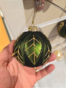 Bola De Vidro Verde Com Dourado 8Cm