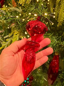 Ornamento Gota De Vidro Vermelha Transparente 16Cm