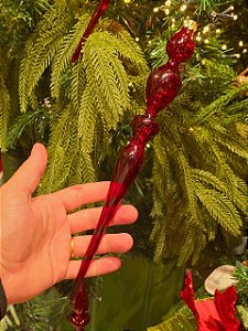 Ornamento Gota De Vidro Vermelho Transparente 33Cm