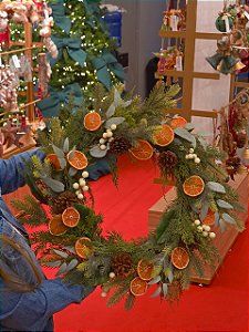 Guirlanda Natural Verde Com Laranja E Folhas 58Cm