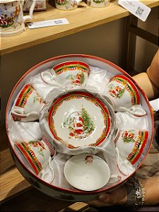 Kit Xícaras Com Pires Papai Noel 14,5Cm Com 6 Unidades