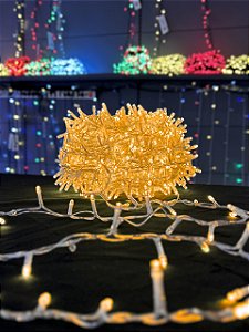 Pisca Festão 1400 Leds 40 Metros Ambar Com Strobo Fio Transparente Bivolt Uso Interno E Externo
